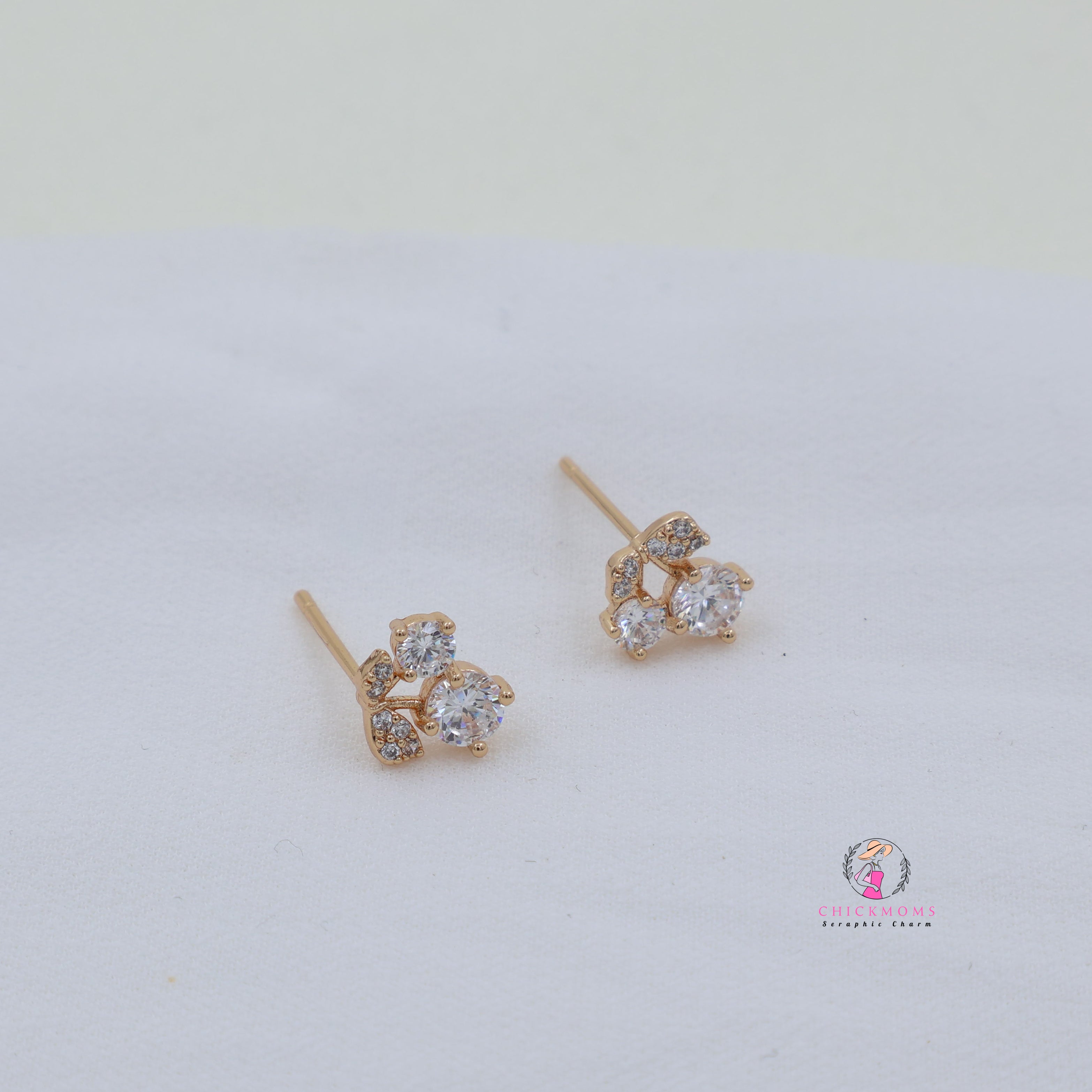 Elegant Cherry Diamont Design Stud Earrings