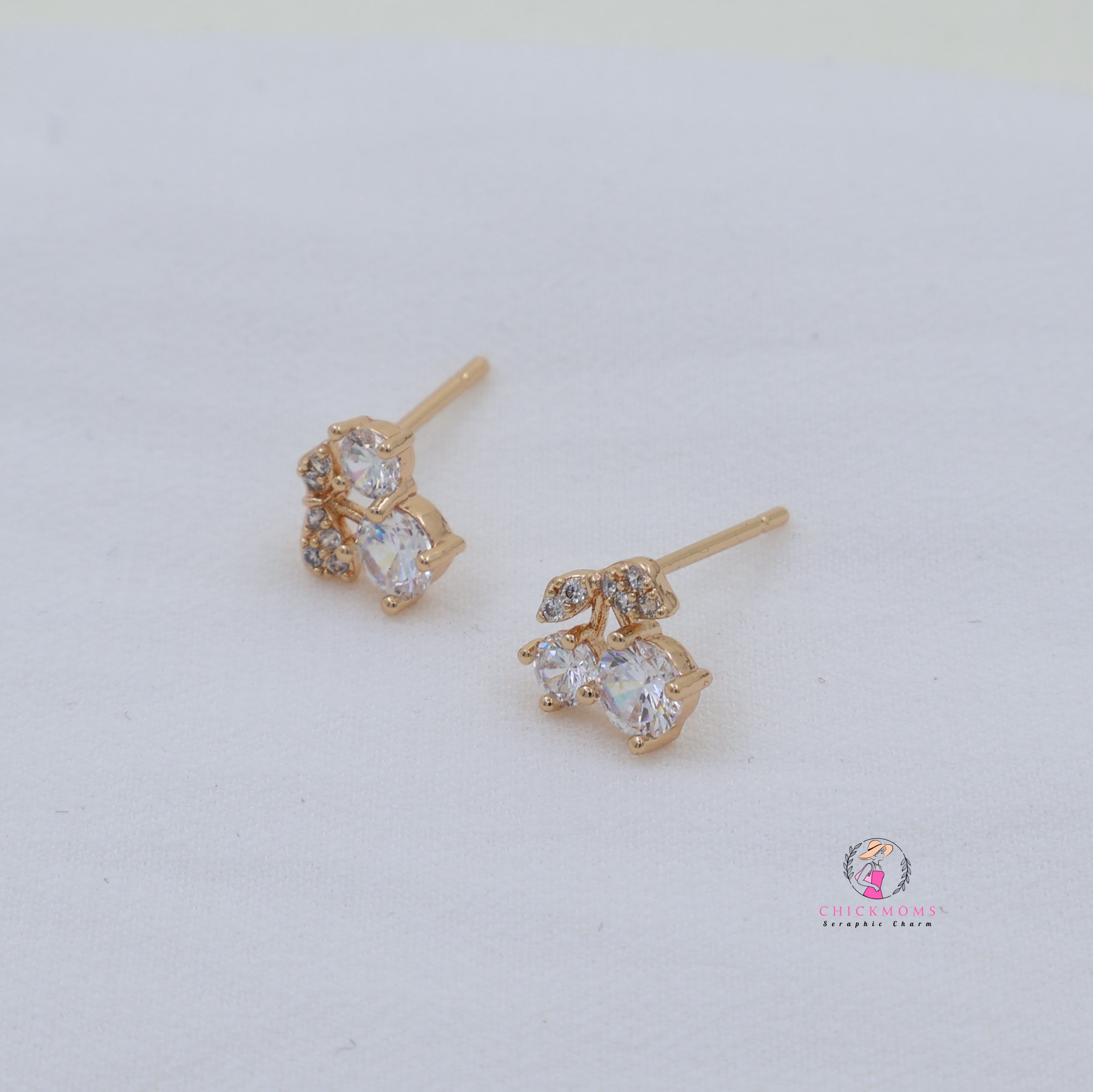 Elegant Cherry Diamont Design Stud Earrings