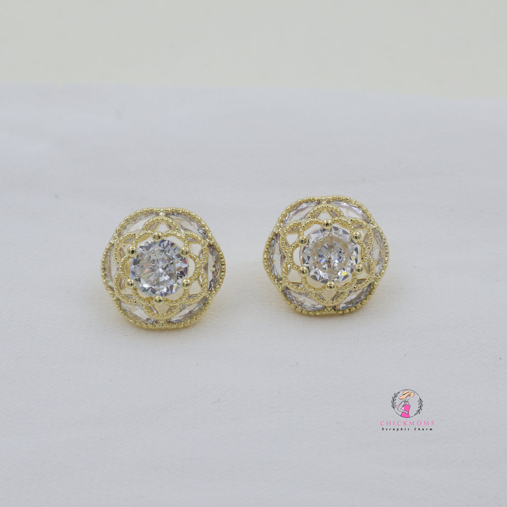 Gold-Plated Crystal Stud Earrings
