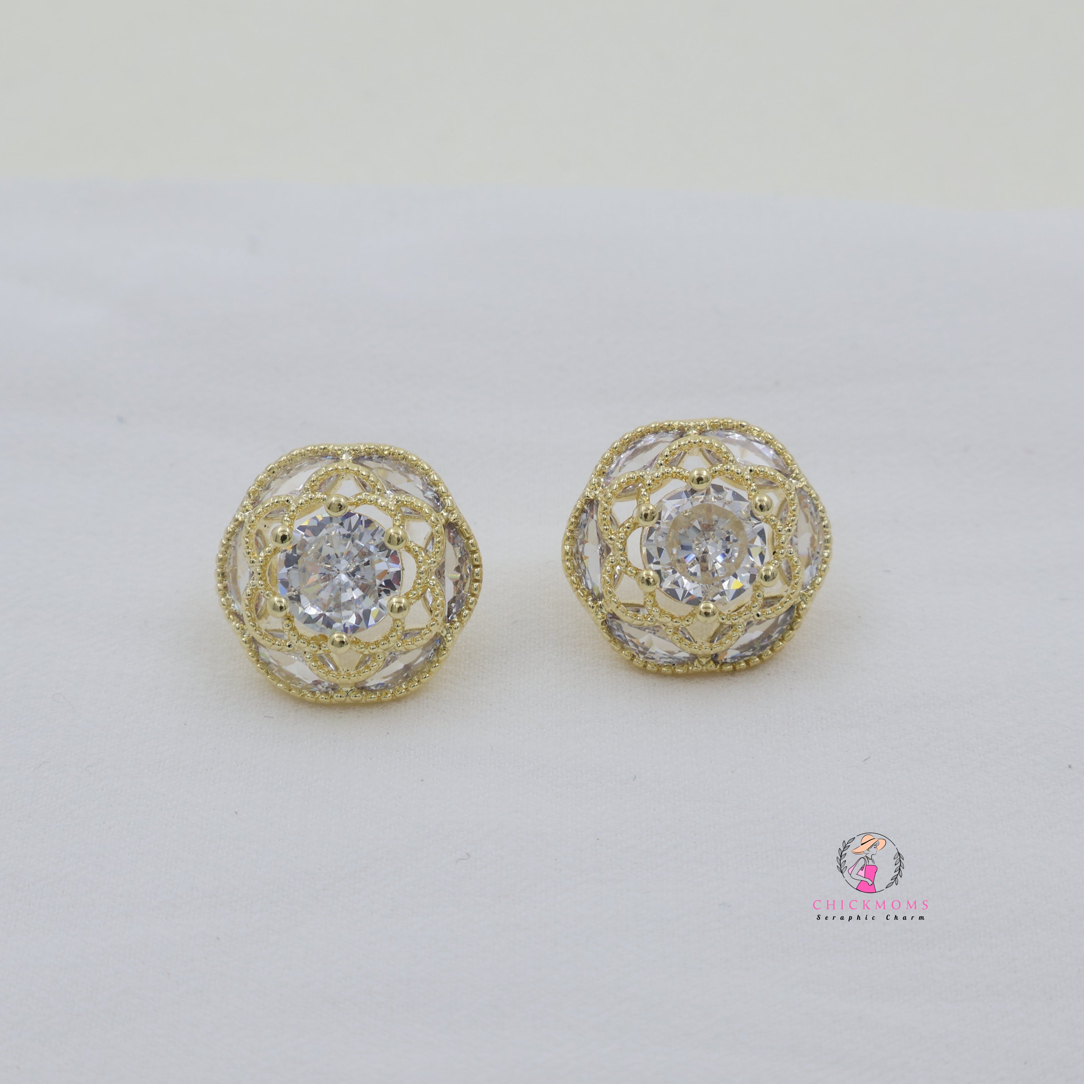 Gold-Plated Crystal Stud Earrings