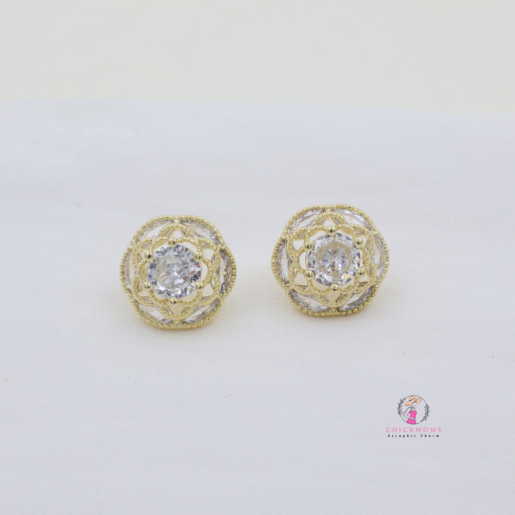 Gold-Plated Crystal Stud Earrings