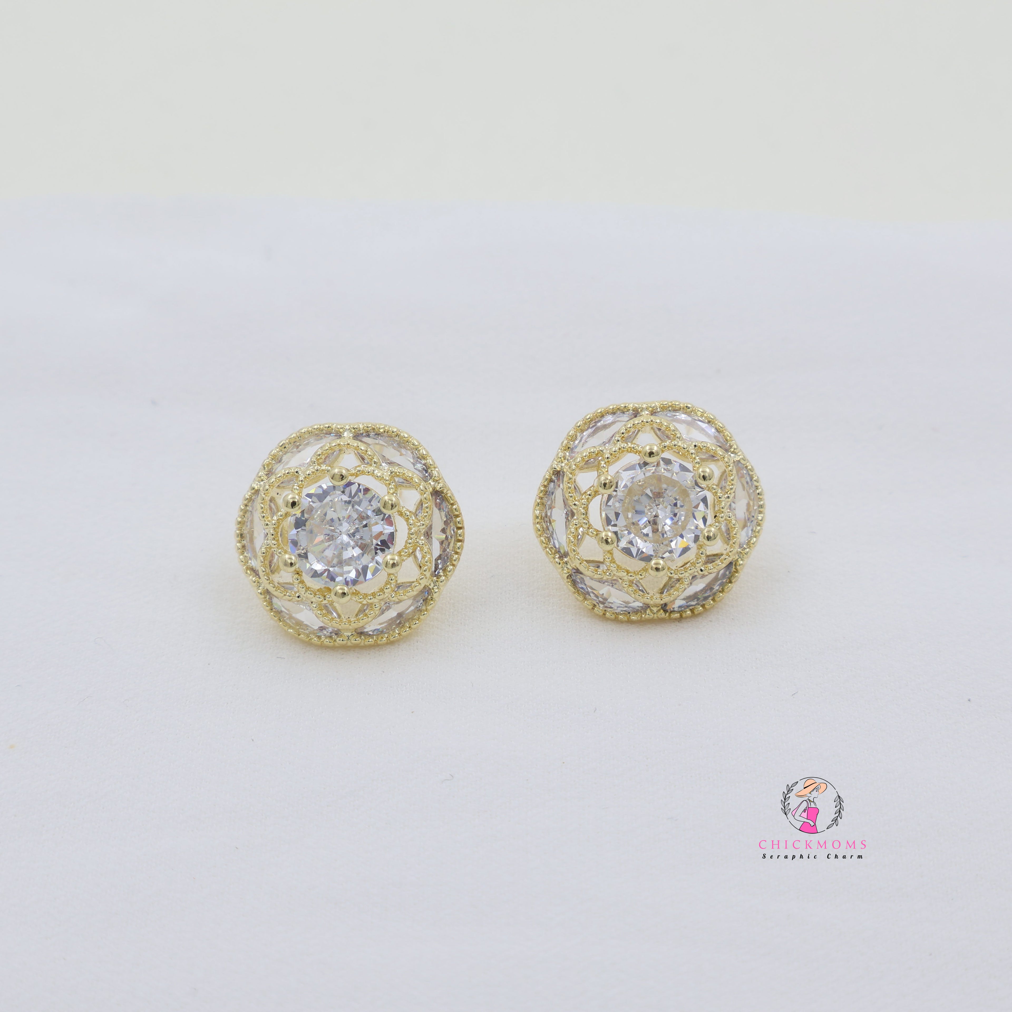 Gold-Plated Crystal Stud Earrings