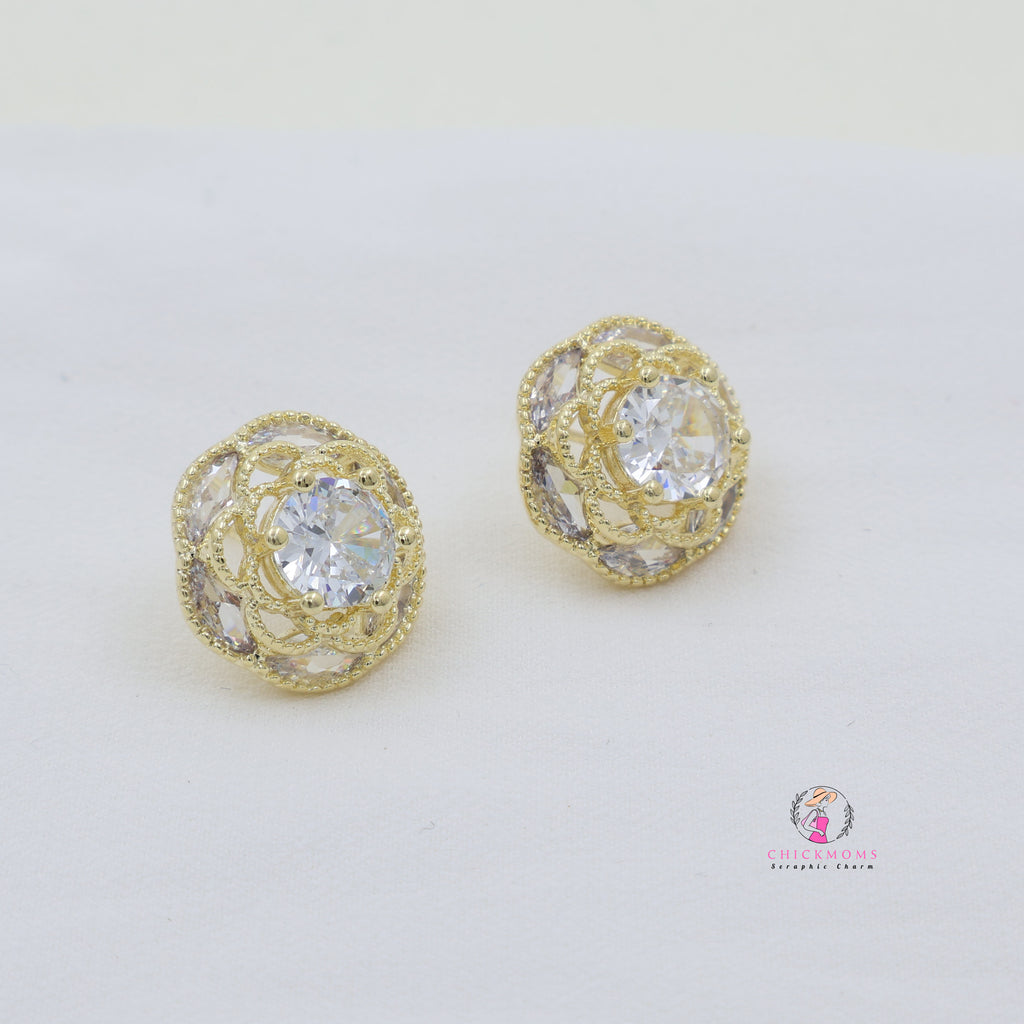 Gold-Plated Crystal Stud Earrings