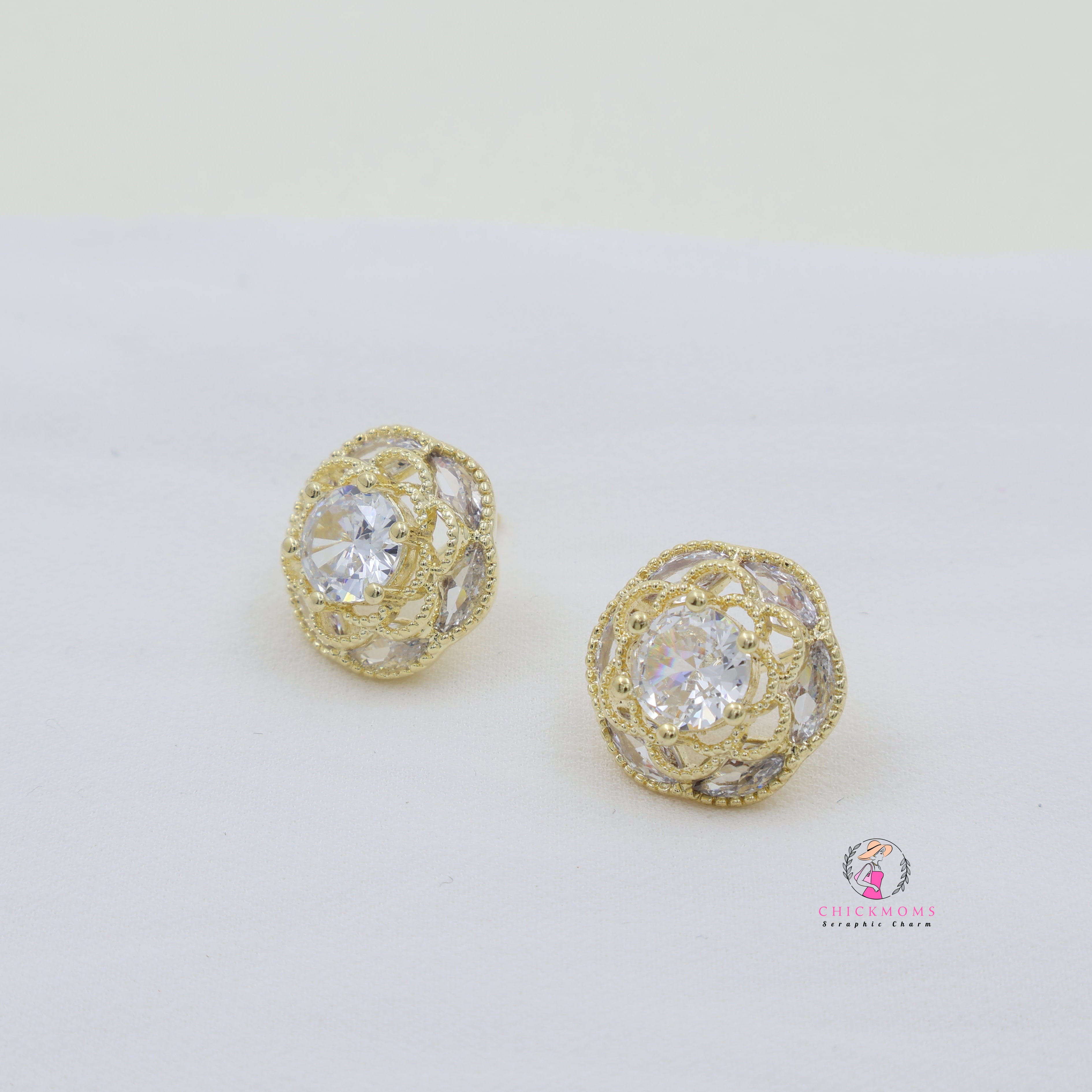 Gold-Plated Crystal Stud Earrings