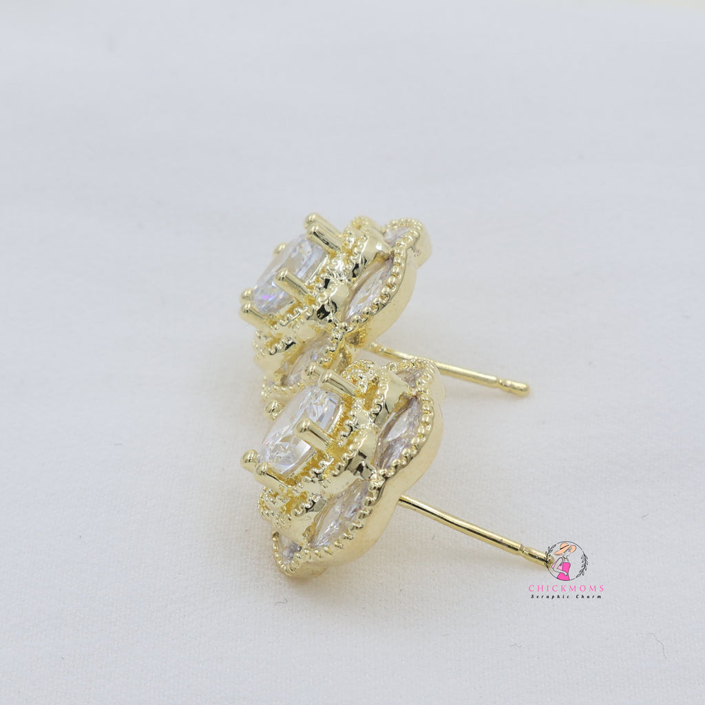 Gold-Plated Crystal Stud Earrings